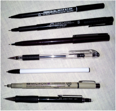 A variety of pens for urban sketching